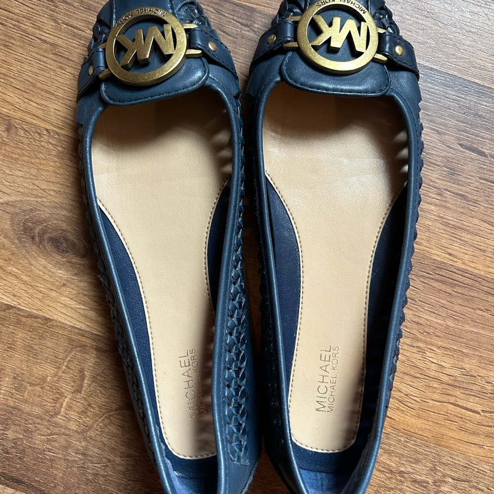 Michael Kors Navy Loafers with Gold Logo